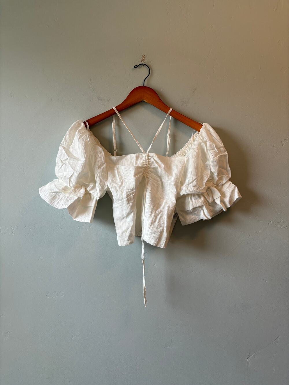 NWT NATIVE Daughters White Cinched Front Top
